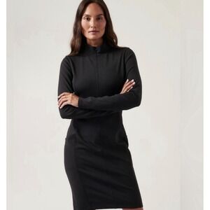 Athleta Delancey Dress Women's 2X Black Pockets Modest Lagenlook Minimalist